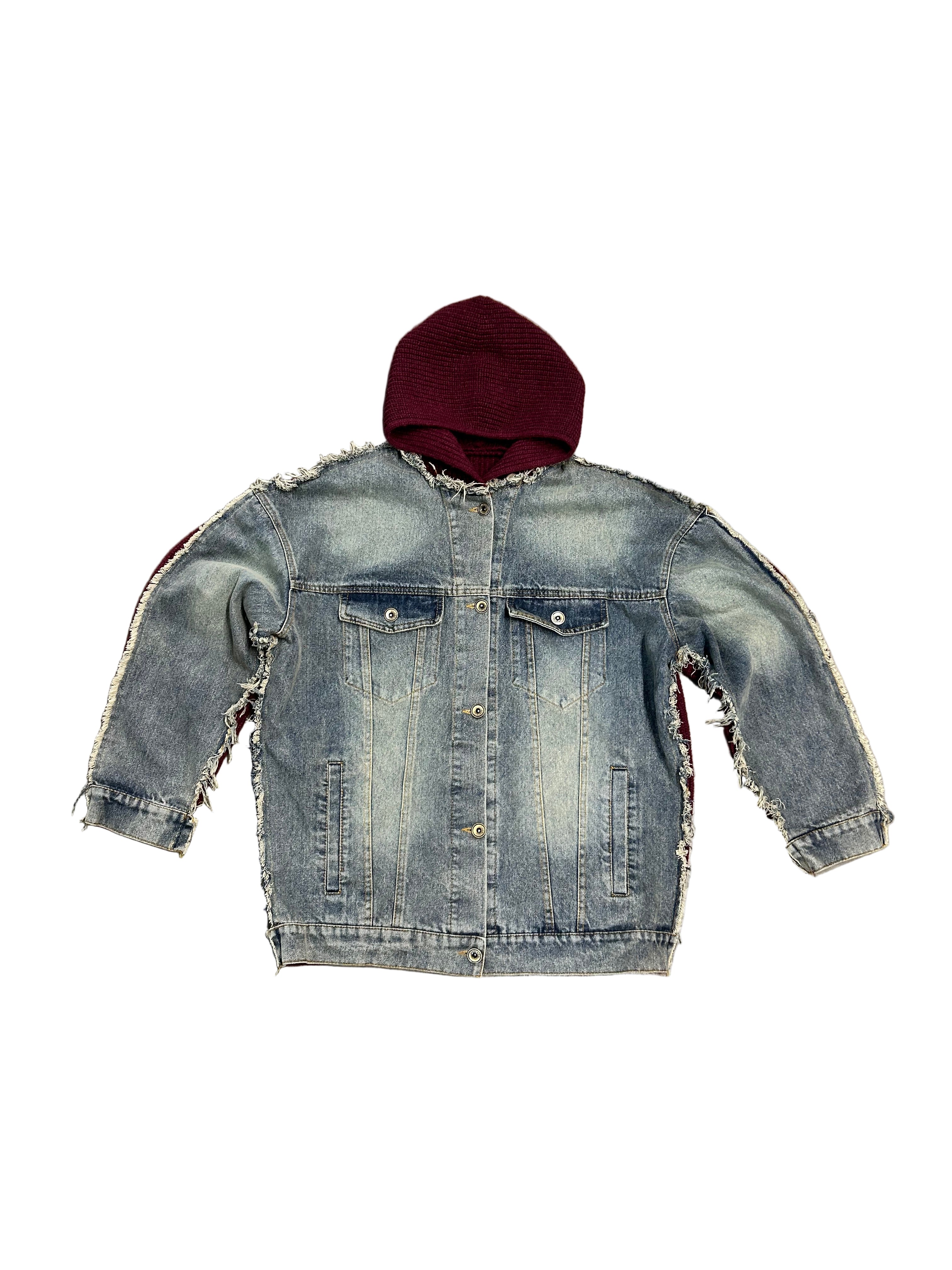 knitted distressed jean jacket