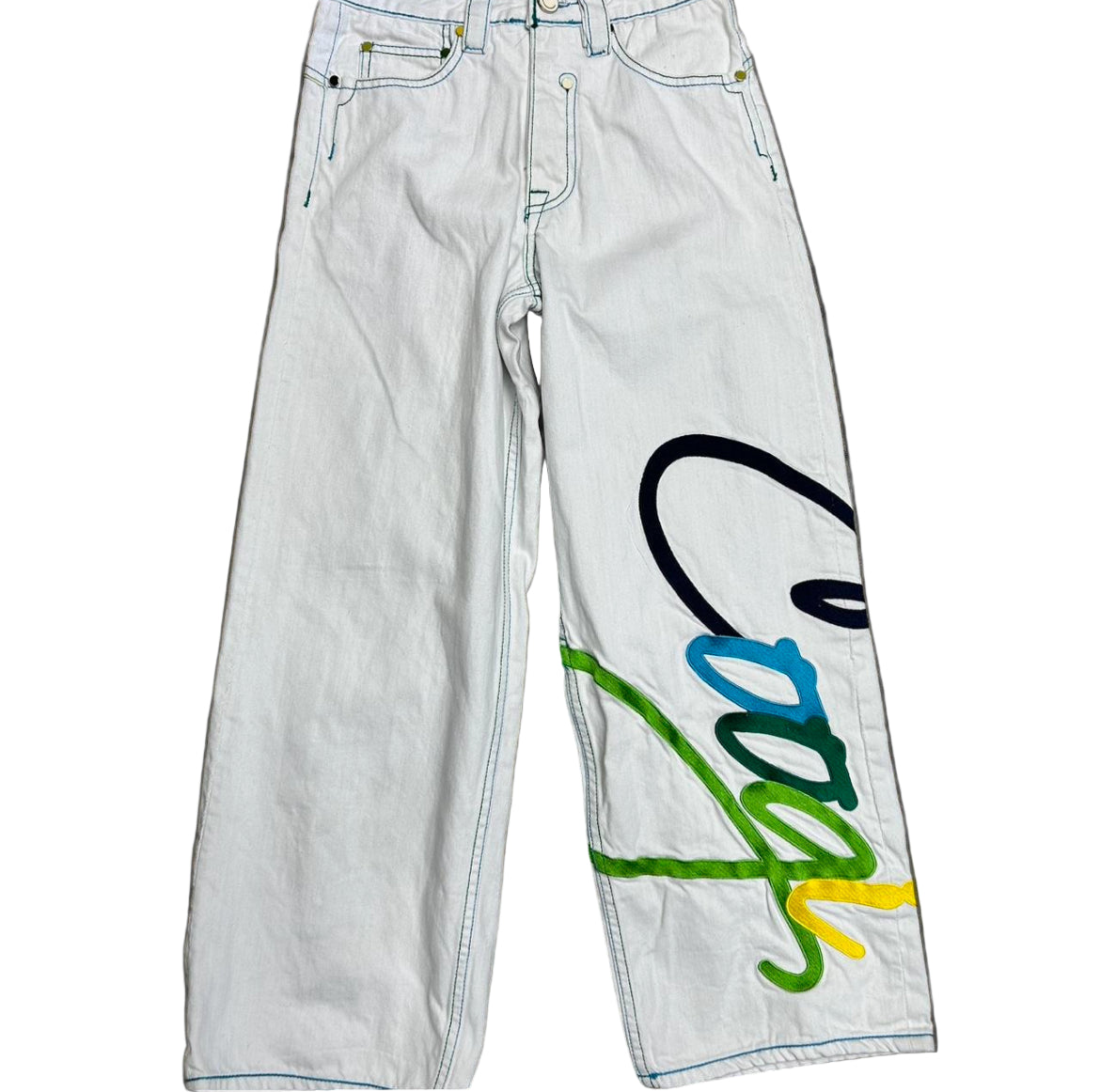 WOMENS Vintage COOGI Colorful Stitched Wide-Leg Jeans