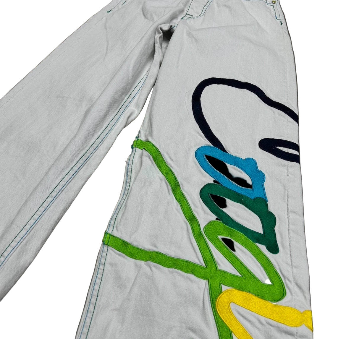 WOMENS Vintage COOGI Colorful Stitched Wide-Leg Jeans