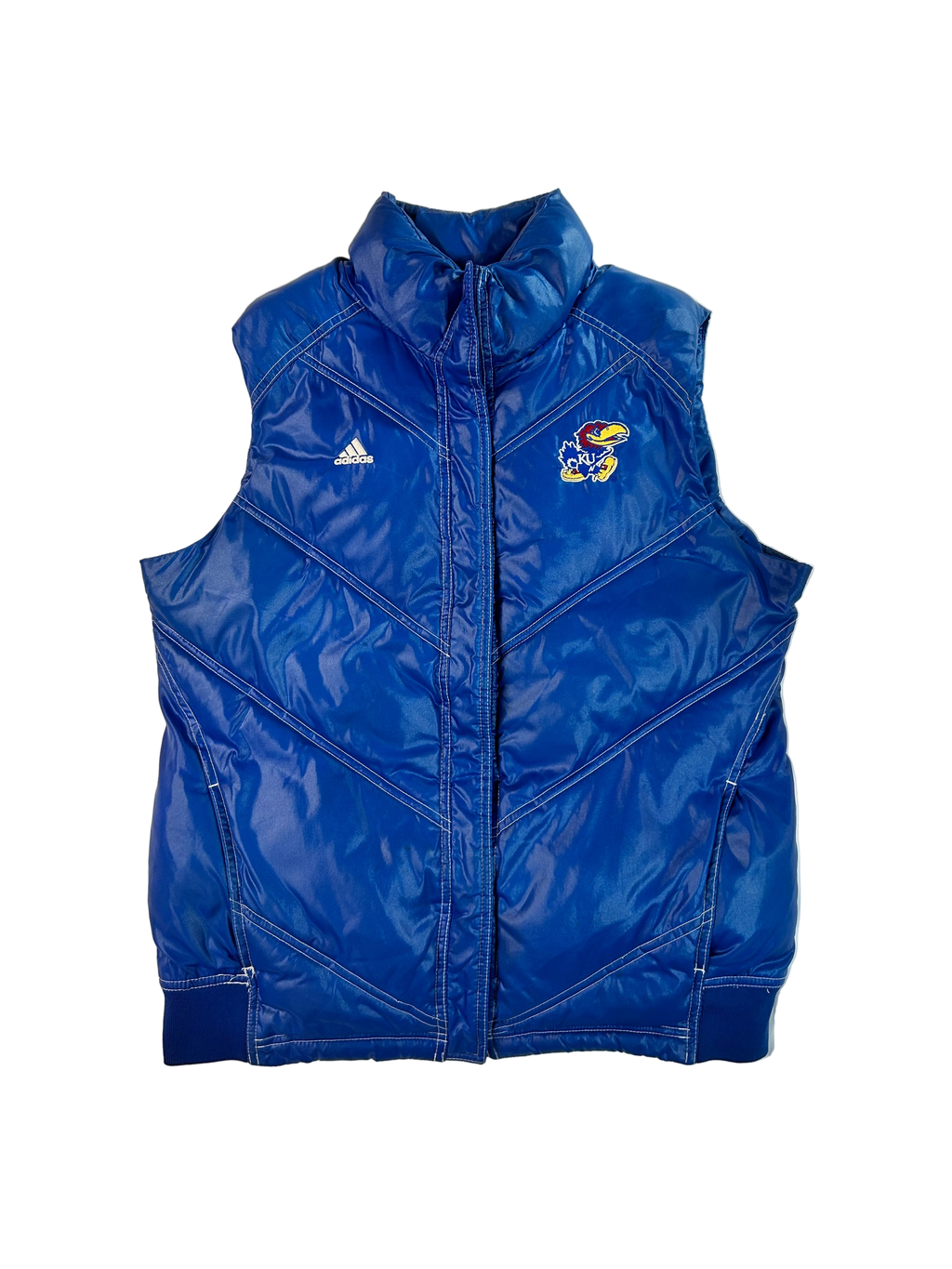VINTAGE Adidas University of Kansas KU Jayhawks Puffer Vest Royal Blue
