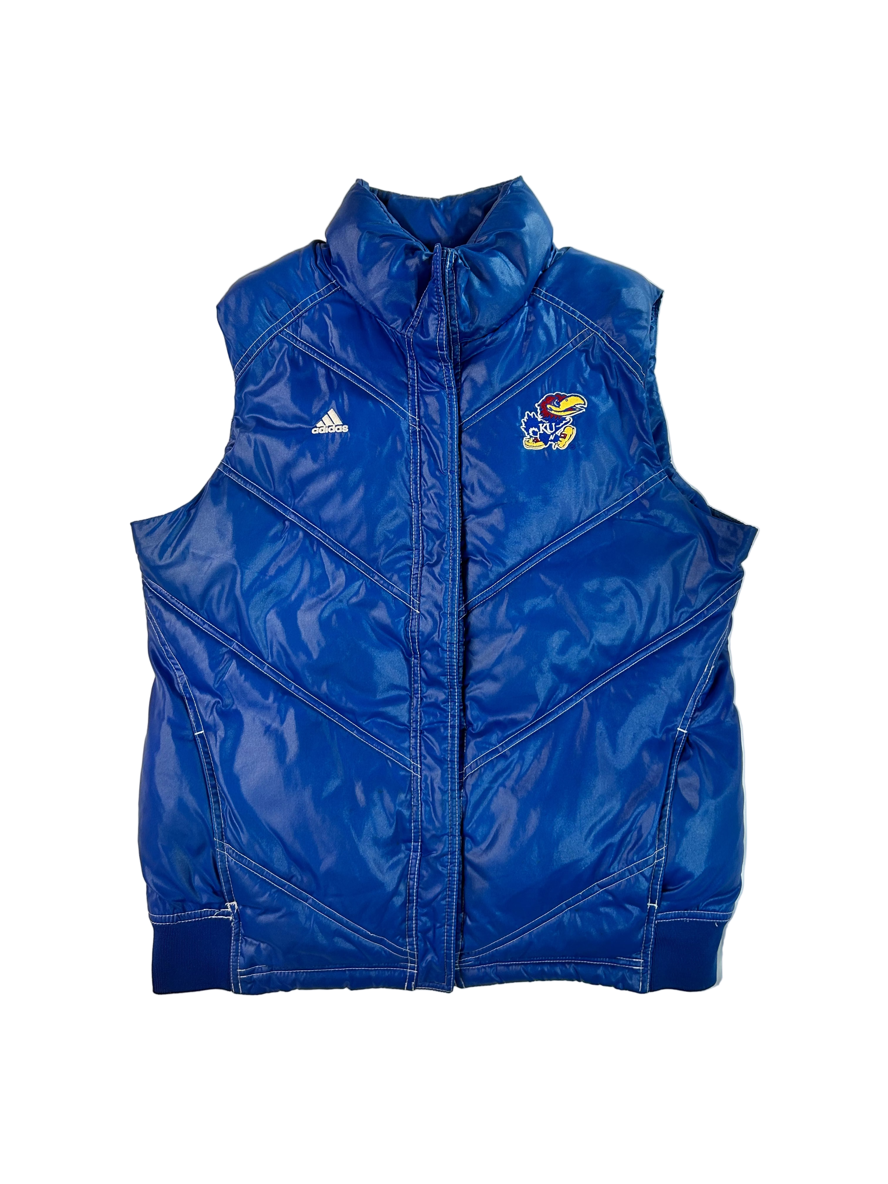 VINTAGE Adidas University of Kansas KU Jayhawks Puffer Vest Royal Blue