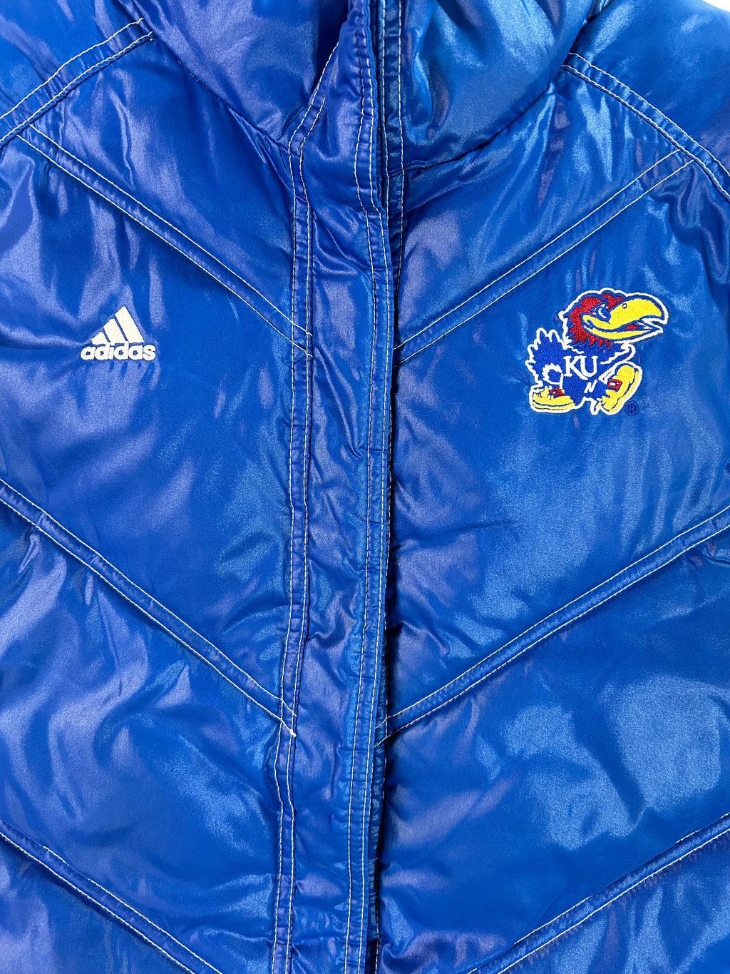 VINTAGE Adidas University of Kansas KU Jayhawks Puffer Vest Royal Blue