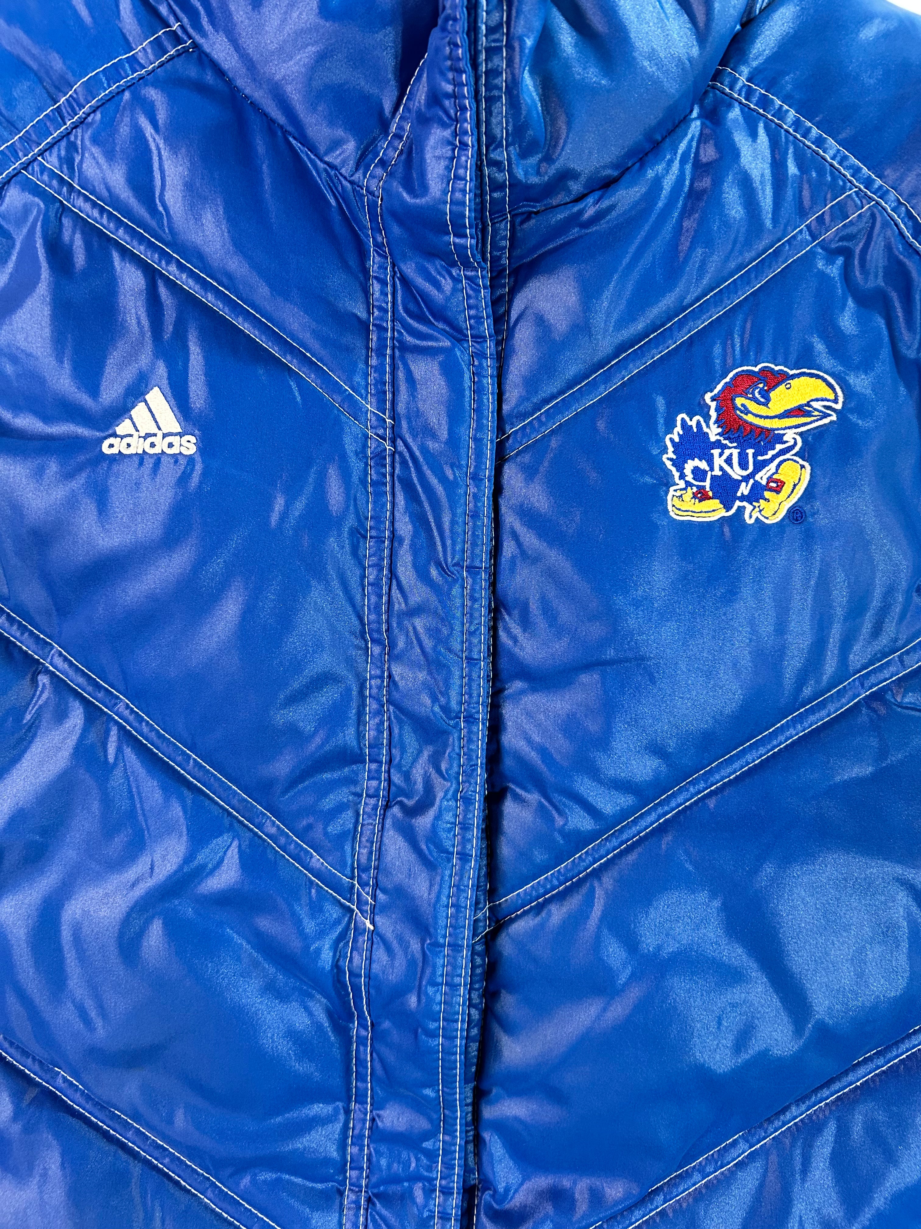 VINTAGE Adidas University of Kansas KU Jayhawks Puffer Vest Royal Blue
