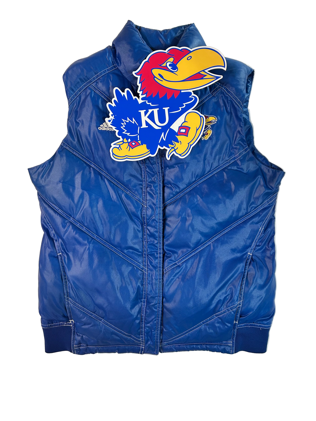 VINTAGE Adidas University of Kansas KU Jayhawks Puffer Vest Royal Blue
