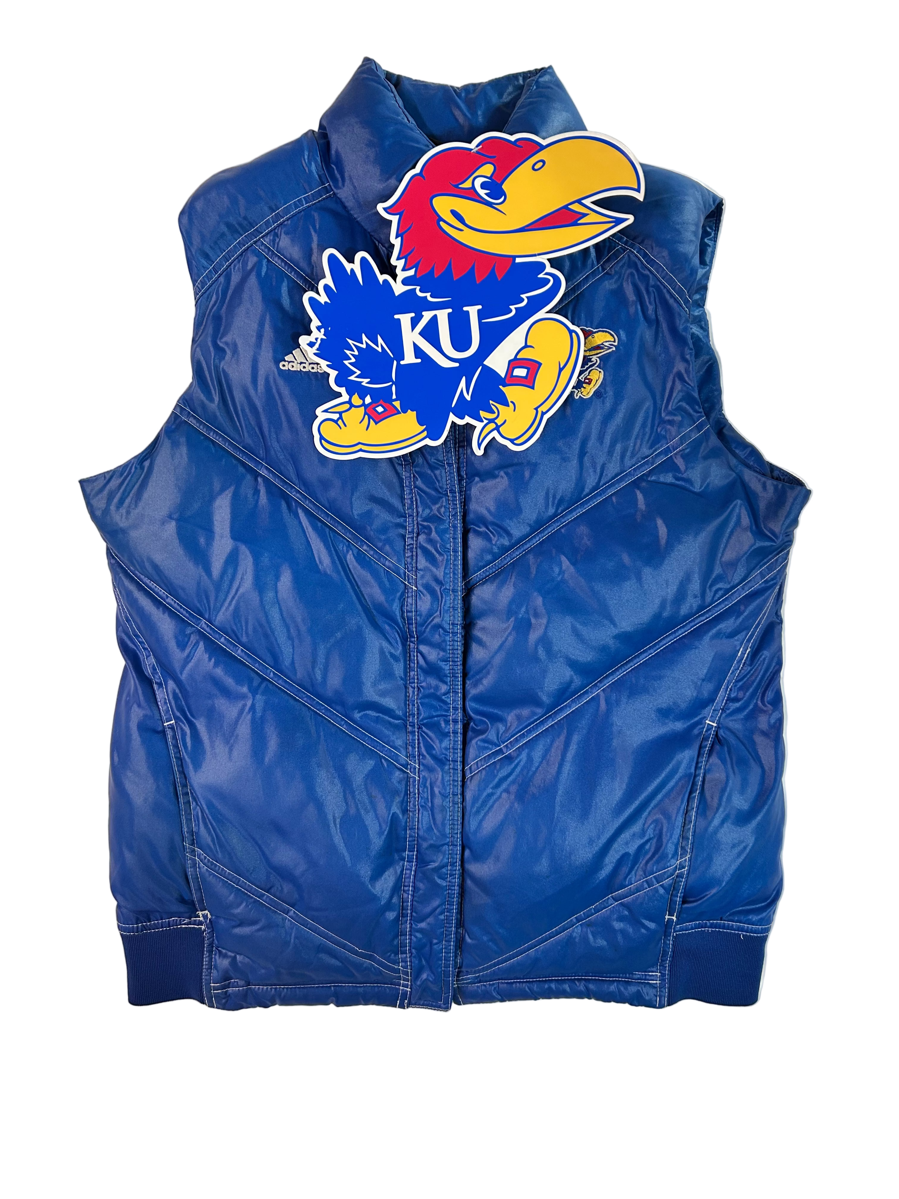 VINTAGE Adidas University of Kansas KU Jayhawks Puffer Vest Royal Blue