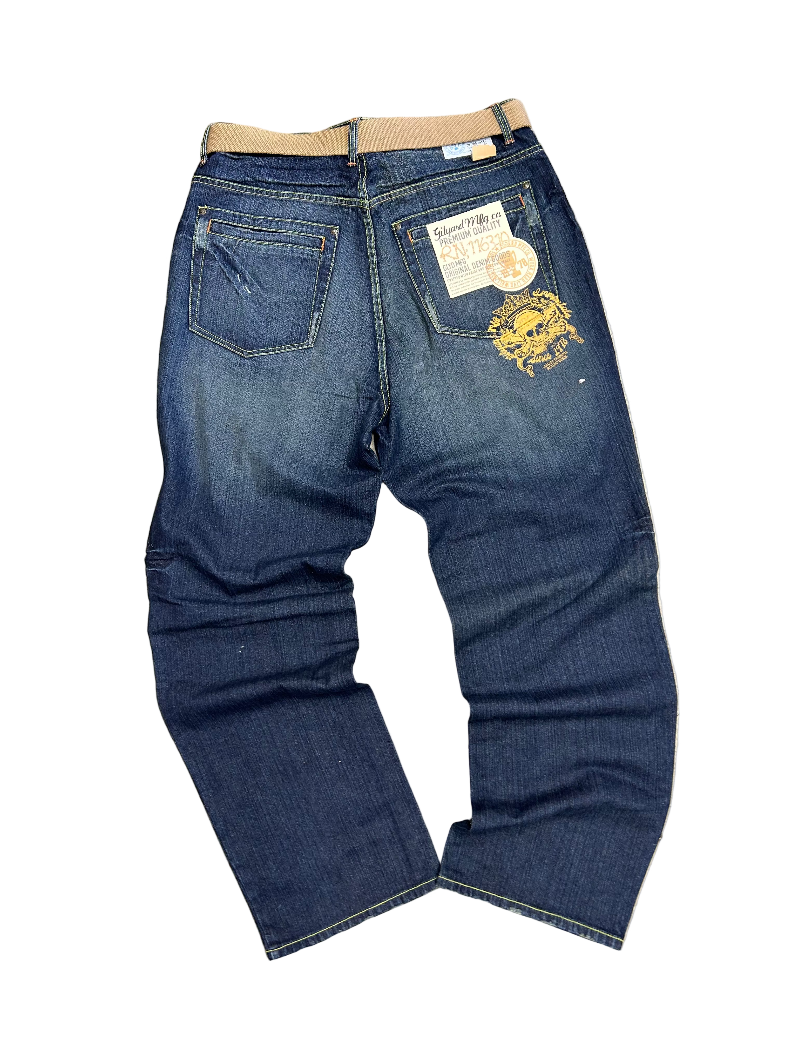 GILYARD MFGCO Distressed denim jeans with ripped details SIZE W 38 L 34