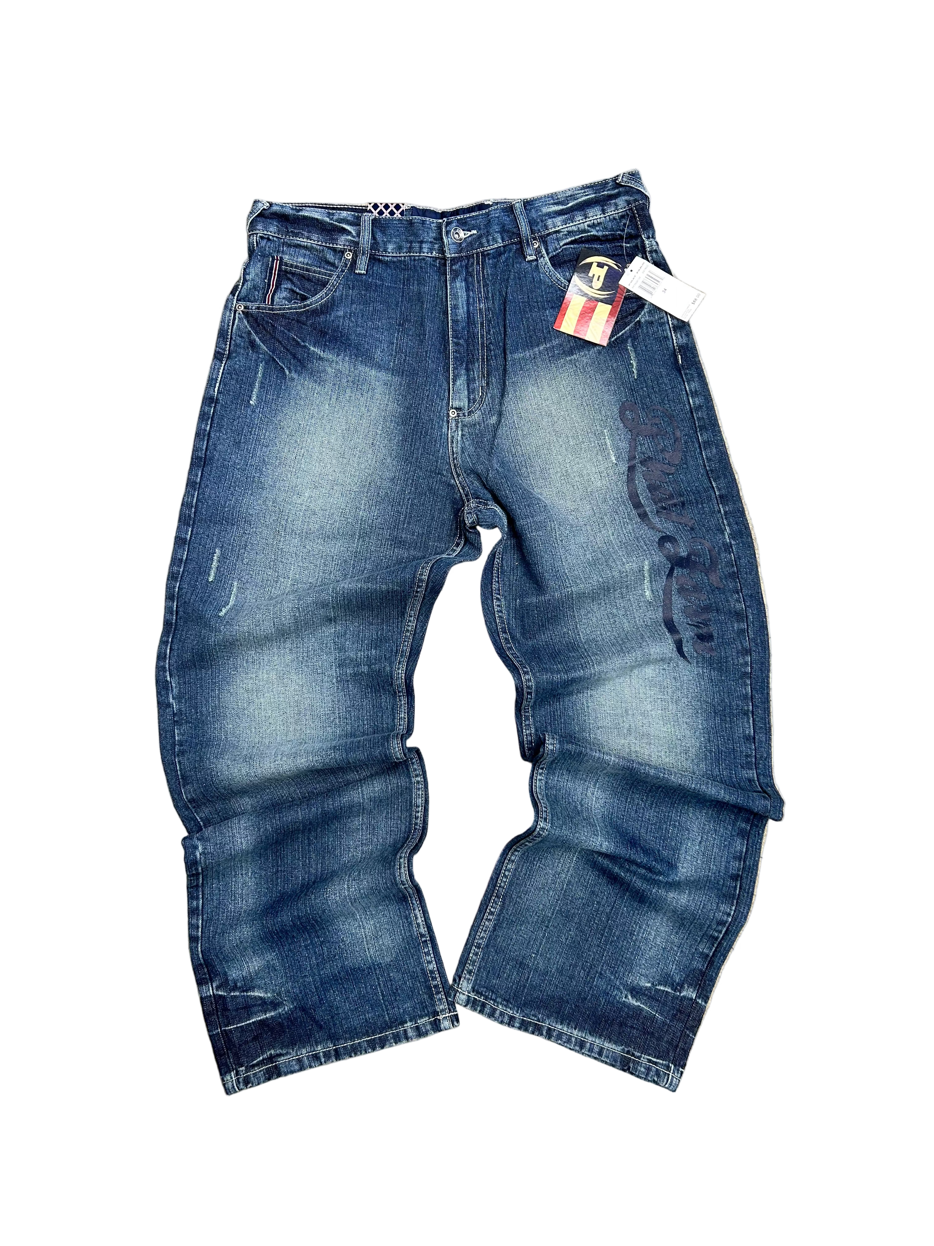 PHAT FARM DENIM Blue distressed denim jeans with a BAGGY FIT