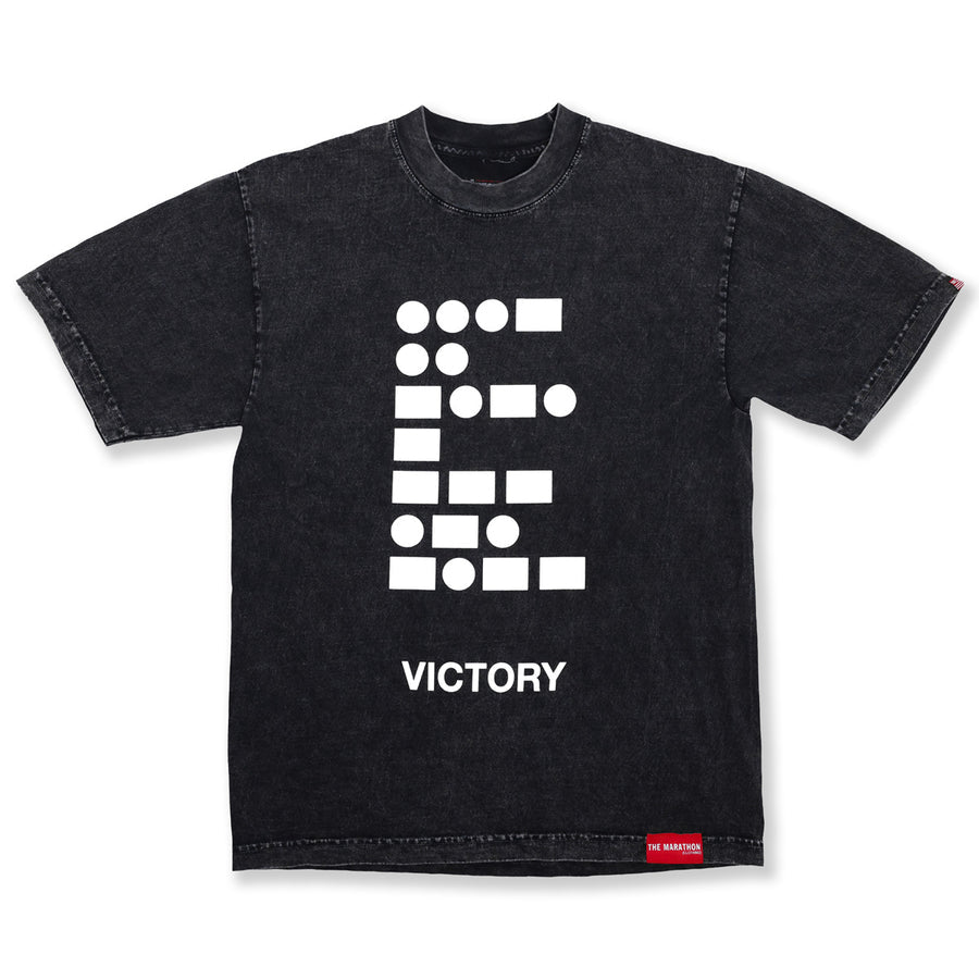 MORSE CODE VICTORY T-SHIRT - CARBON WASHED BLACK